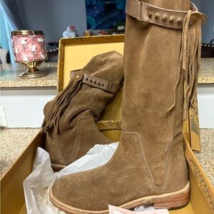 Free People Tan Suede Knee-High Boots
